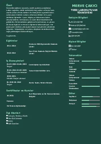 Laboratuvar Teknisyeni Cv Örnekleri cv indir